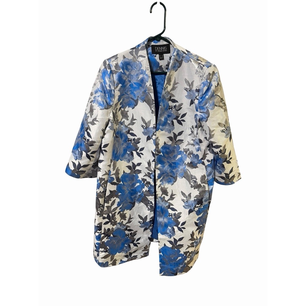 Dennis Basso Size 12 Woven Jacquard Novelty Swing Top Jacket Cornflower Blue
